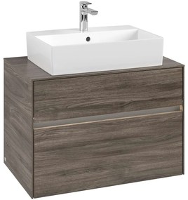 VILLEROY &amp; BOCH Collaro závesná skrinka pod umývadlo na dosku (umývadlo v strede), 2 zásuvky, s LED osvetlením, 800 x 500 x 548 mm, Stone Oak, C124B0RK