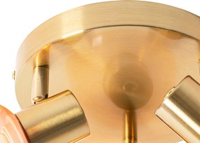 Stropné bodové svietidlo v štýle Art Deco zlaté s ružovým sklom 3-svetlo - Vidro