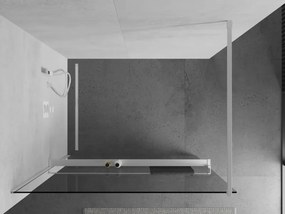 Mexen Kioto+, sprchová zástena Walk-In s poličkou a vešiakom 100 x 200 cm, 8mm číre sklo, biely profil, 800-100-121-20-00