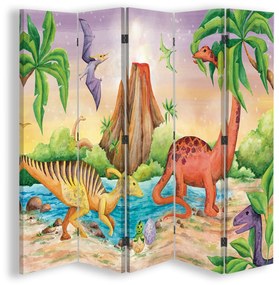 Gario Paraván Farebné dinosaury pri jazere Rozmery: 180 x 170 cm, Prevedenie: Otočný paraván 360°