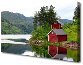 Obraz na plátne Hory dom jazero príroda 120x60 cm