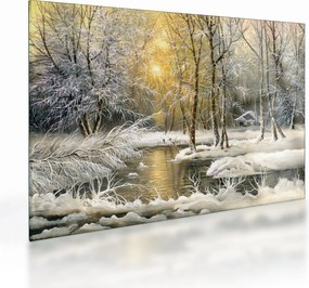 Sklenený obraz - Chalúpka v lese, olejomaľba (70x50 cm)