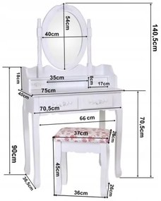 Sammer Kvalitný toaletný stolík so stoličkou v bielej farbe TL01-biela