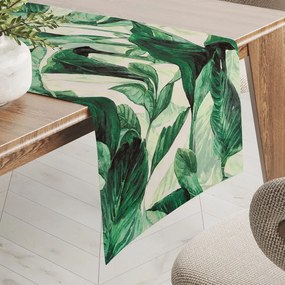 Biante Zamatový behúň na stôl Tamara TMR-028 Veľké zelené listy 45x140 cm