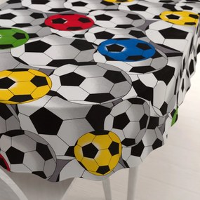 Biante Detský bavlnený oválny obrus Sandra SA-580 Farebné a sivé futbalové lopty 60x100 cm