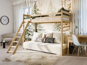 Drevená vyvýšená posteľ s pohovkou Sofino 2 - 90x200 cm - prírodná borovica
