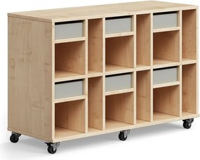 Študentská úložná skrinka CASPER, 6 zásuviek, 12 priehradiek, breza, šedá