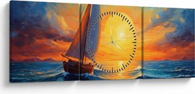 Obraz - Plachetnica (s hodinami) (90x30 cm)