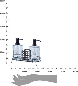 Dávkovač mydla Harmony, transparentná/s čiernymi prvkami, 450 ml, sada 2ks