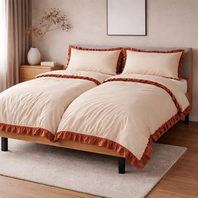 Obliečky bavlnené s Volánikom béžové 200x140cm+90x70cm TiaHome