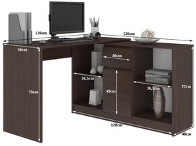 Rohový psací stůl B-17 s komodou wenge
