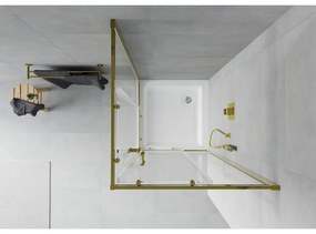 Mexen Rio, štvorcový sprchovací kút s posuvnými dverami 70(dvere) x 70(dvere) x 190 cm, 6mm číre sklo, zlatý profil + Rio sprchová vanička s chrómovým sifónom, 860-070-070-50-00-4510