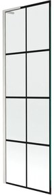 Mexen Next L, 1-krídlová vaňová zástena 60 x 150 cm, 6mm číre sklo-čierny vzor, 6mm číre sklo, profil brúsená oceľ, 895-060-000-03-77-97