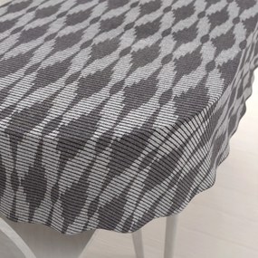 Biante Dekoračný oválny obrus Leona LN-047 Svetlo sivé obrazce a pásiky 130x220 cm