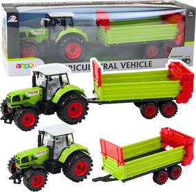 LEAN Toys Traktor s prívesom – zotrvačníkový pohon, otvárateľná kapota a dvere, zelený