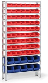 Regál s plastovými boxmi BASIC, 1730 x 850 x 300 mm, 63x box A, 10x box B