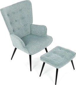 Relaxačné kreslo ušiak s taburetom ROYAL II — kov, látka, modrá