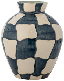 Modrá/krémová sklenená ručne maľovaná váza (výška 24 cm) Check – Bloomingville