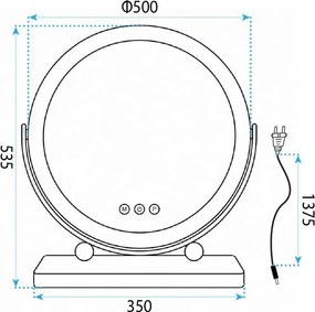 Rea Make-Up, LED okrúhle kozmetické zrkadlo na postavenie 50 cm, biela, HOM-12021