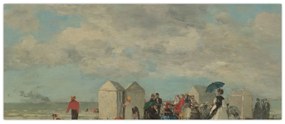 Obraz - Eugène Boudin, Beach Scene , reprodukcia (120x50 cm)