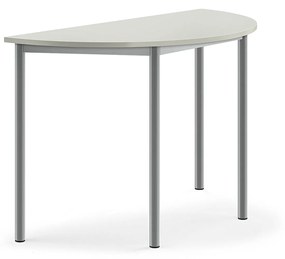 Stôl SONITUS, polkruh, 1200x600x760 mm, HPL - šedá, strieborná