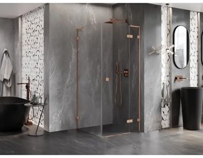 Mexen Lunar, L výklopný sprchový kút pravý 80 x 80 cm, 8mm číre sklo, profil medená matná, 834L-080-080-65-00-P