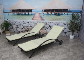 Set 2 záhradných lehátok HWC-E27, polyratan - béžové vankúše - čierna