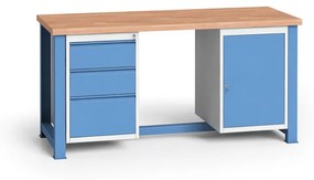 Dielenský stôl KOVONA, 1 závesná skrinka a 3 zásuvky na náradie, buková škárovka, pevné nohy, 1700 mm