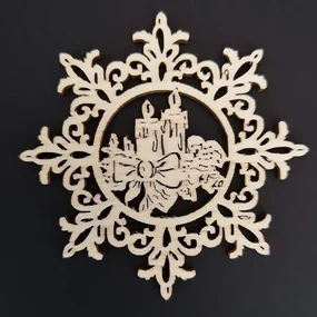 AMADEA Drevená ozdoba vločka so sviečkami 6 cm