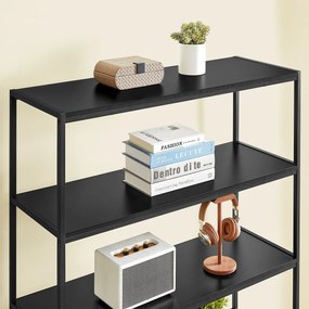 Knižnica, regál so 4 úrovňami, a posuvnými dvierkami, kovový rám, farba orech