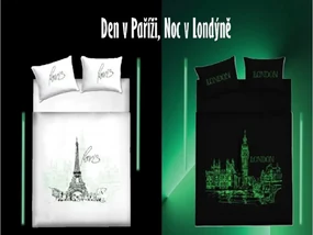 Svietiace bavlnené obliečky DEŇ V PARÍŽI, NOC V LONDÝNE biele Rozmer obliečky: 70 x 90 cm | 140 x 200 cm