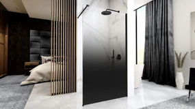 Rea Aero Ombre, sprchová zástena Walk-In 110x195 cm, 8mm číre sklo s čiernym vzorom, čierny matný profil, REA-K2461