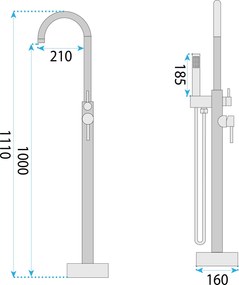 Rea Lungo, voľne stojaca batéria h-1110, medená lesklá, REA-B4301