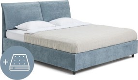 Modrá čalúnená dvojlôžková posteľ s úložným priestorom s matracom/s roštom 180x200 cm Myra Pillow – Bonami Selection