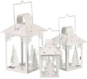 Súprava kovových lampášov Stromčeky 3 ks, biela