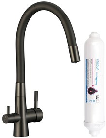 Laveo Riveco, vysoká drezová batéria s flexibilným výtokom a filtrom na pitnú vodu, grafitová-čierna, LAV-BRIB968D