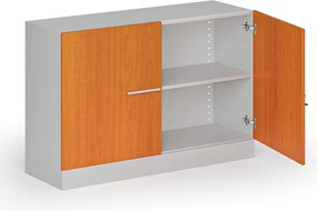 Kovová spisová skriňa s drevenými dverami, demontovaná, 800 x 1200 x 400 mm, čerešňa