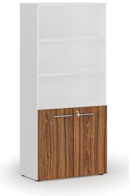 Kombinovaná kancelárska skriňa PRIMO WHITE, dvere na 2 poschodia, 800 x 420 x 1781 mm, biela/orech