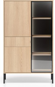 Vysoká vitrína Harmona 92 cm so zásuvkou a osvetlením - dub lindberg