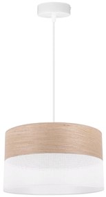 Závesné svietidlo Wood, 1x béžová dubová dýha/biele PVC tienidlo, (fi 30cm)