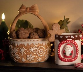 Hnedá keramická miska košík s vločkami Gingerbread - Ø15*21 cm