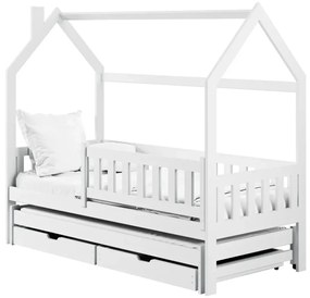 Detská domčeková posteľ s prístelkou a šuplíky MATYLDA - 200x90 cm - biela