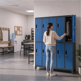 Sociálna BHP šatníková skriňa s 10 dverami BARTEK 1360 x 1720 x 450 mm, antracitovo-modrá