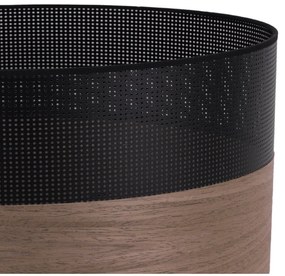 Závesné svietidlo Wood, 1x hnedá orechová dýha/čierne PVC tienidlo, (fi 40cm)