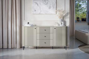 Komoda Vesper 160 cm so zásuvkami na nožičkách - kašmír / čierne nohy