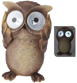 Záhradná solárna figúrka z polyresínu Owl 3, 14,5 cm, hnedá