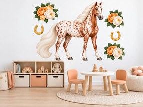 Kôň appaloosa s pivóniami maľované nálepky na stenu do detskej izby hárok 46 x 34 cm