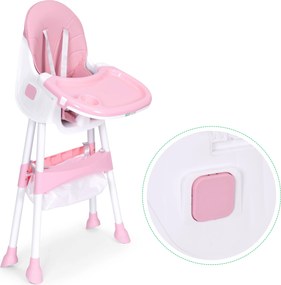 ECOTOYS jedálenské kresielko pre deti, ružové, 5-bodové