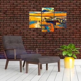 Obraz - Loďka pri západe slnka (90x60 cm)