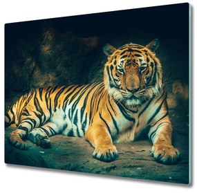 Sklenená doska na krájanie Tiger v jaskyni 60x52 cm